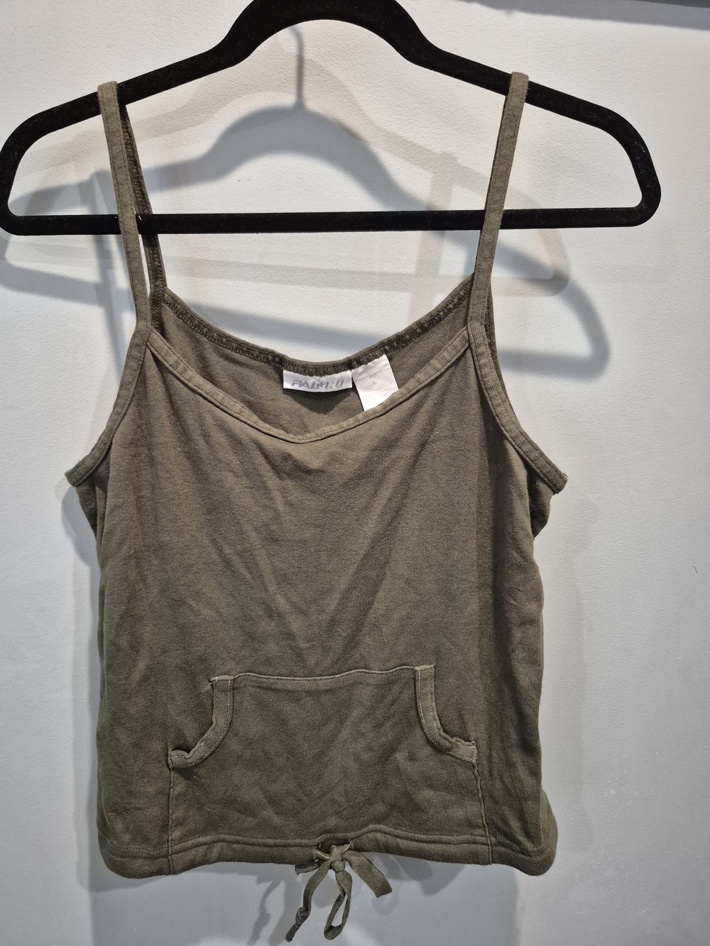 Vintage Y2K Falco Olive Green Ribbed Pocket Cami Tank L